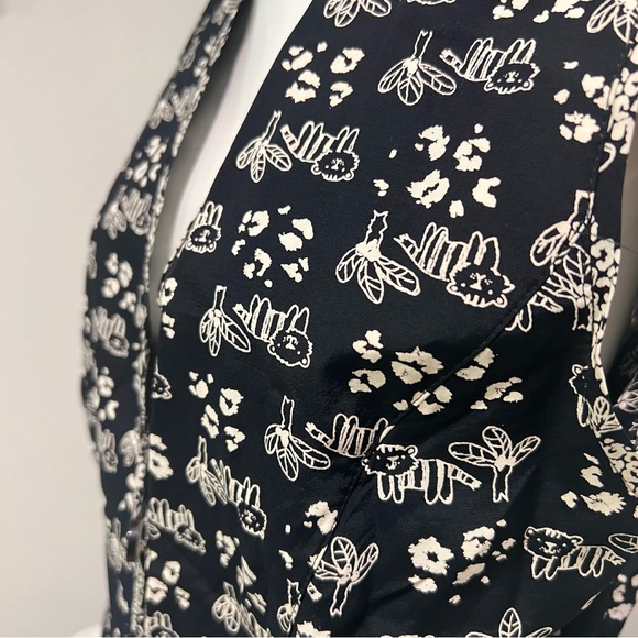 Vintage Howard Wolf Dallas Sleeveless Blouse Vest Black Monochrome Floral Prints - Picture 6 of 13